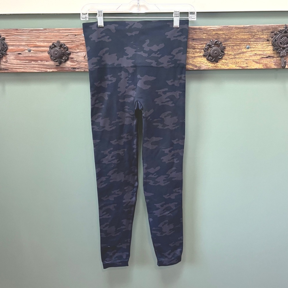 Spanx Look at Me Now Seamless Camo Leggings Black Grey High Rise‎ Large L/G